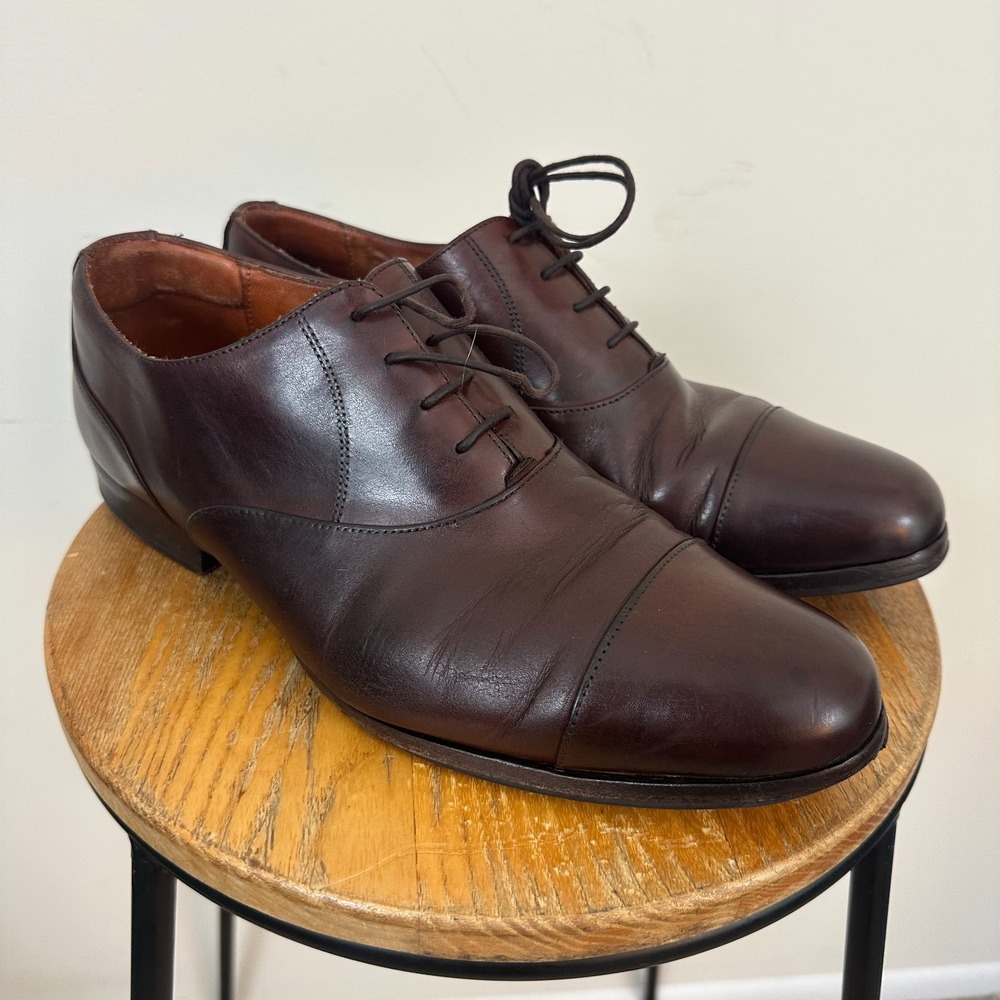 Wolf & Shepherd Mens 10.5 Oxford Dark Brown Leather Classic Cap Toe Dress Shoes